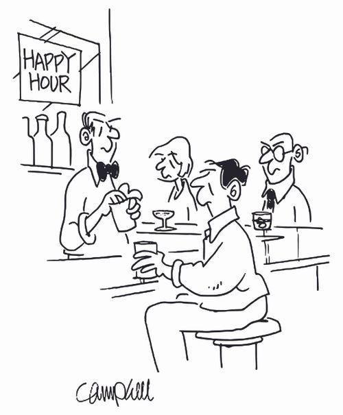 Everyone at happy hour is grumpy.