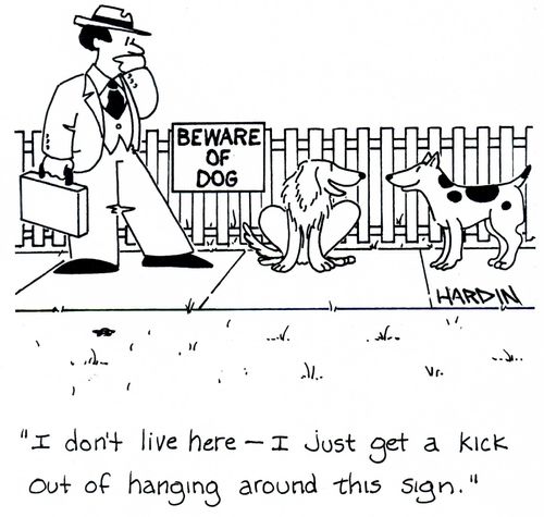 'I don't live here - I just get a kick out of hanging around this sign.'