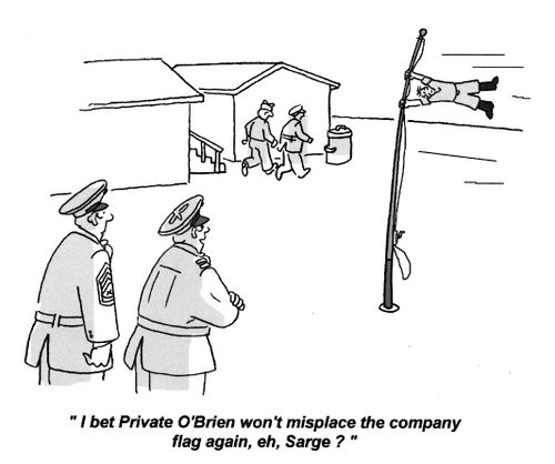 'I bet Private O'Brien won't misplace the company flag again, eh, Sarge?'