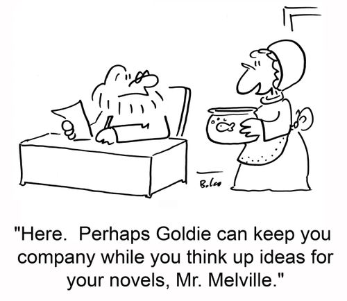 'Here. Perhaps Goldie can keep you company while you think up ideas for your novel, Mr. Melville.'