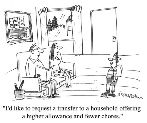 I'd like to request a transfer to a household offering a higher allowance and fewer choices.