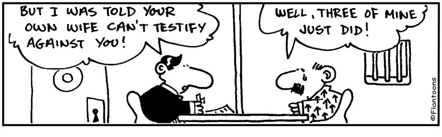 Your wife can't testify against you, Well 3 of mine just did.