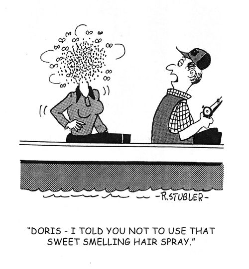 'Doris,I told you not to use that sweet smelling Hair spray.'