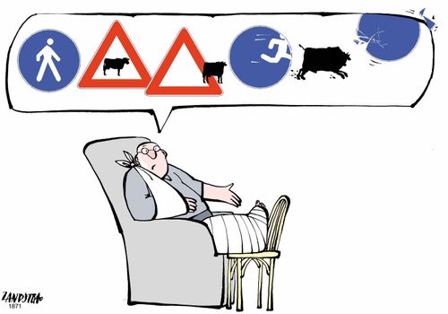 Using road signs to explain an accident.