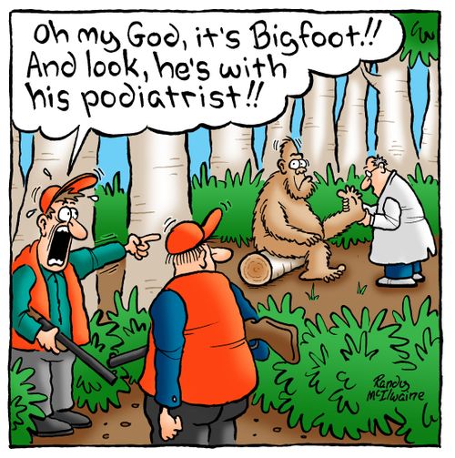 'Oh my God, it's Bigfoot! And look, he's with his podiatrist!'
