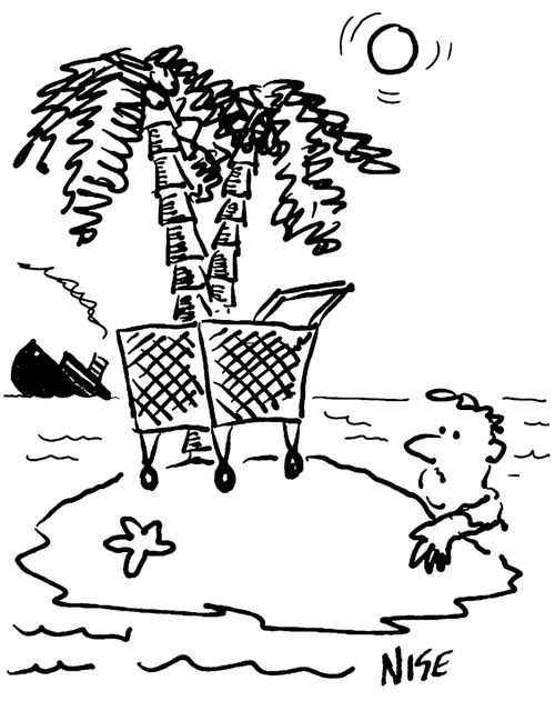 Shopping trolley on desert island