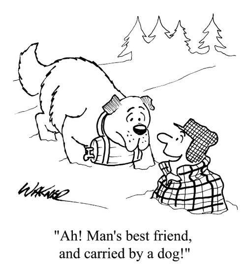 "Ah! Mans best friend, and carried by a dog!"