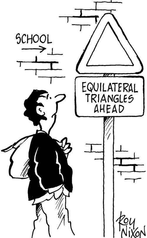 School - Equilateral triangles ahead sign.