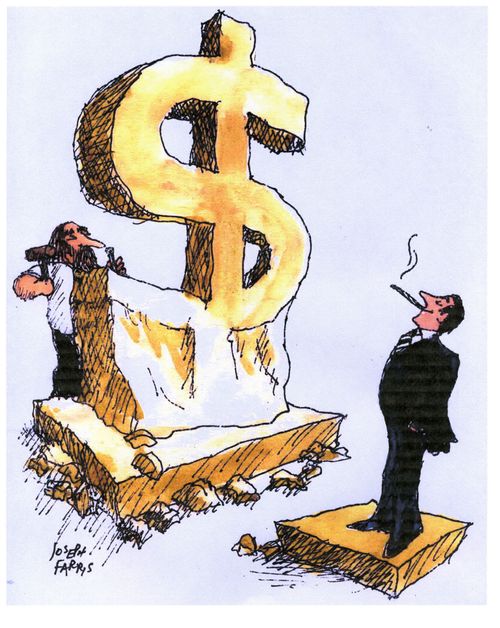 Businessman Sculpture is a Dollar Sign.
