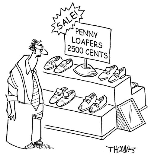 Penny loafers on sale for 2500 cents.