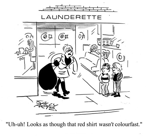 'Uh oh - looks as though that red shirt wasn't colour fast!'