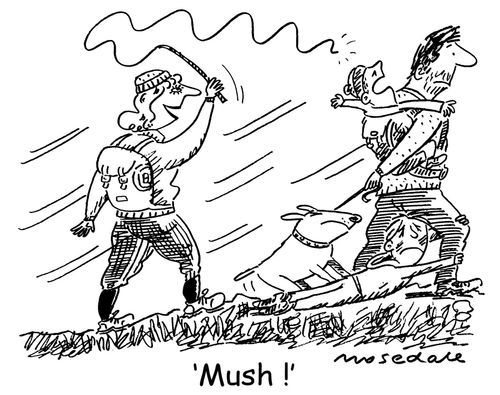 Woman forcing family to hike through hills.