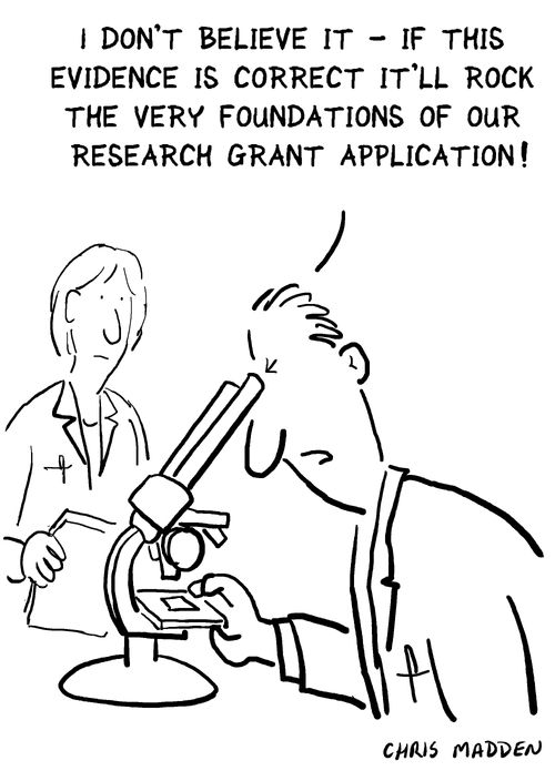 'I don't believe it - if this evidence is correct it'll rock the very foundations of our research grant application.'