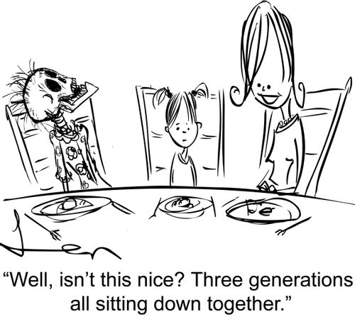'Well, isn't this nice? Three generations all sitting down together.'
