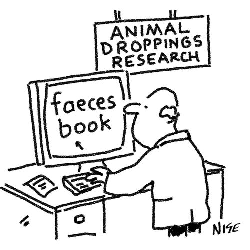 Scientist researching animal droppings is looking at Faeces Book on the computer.