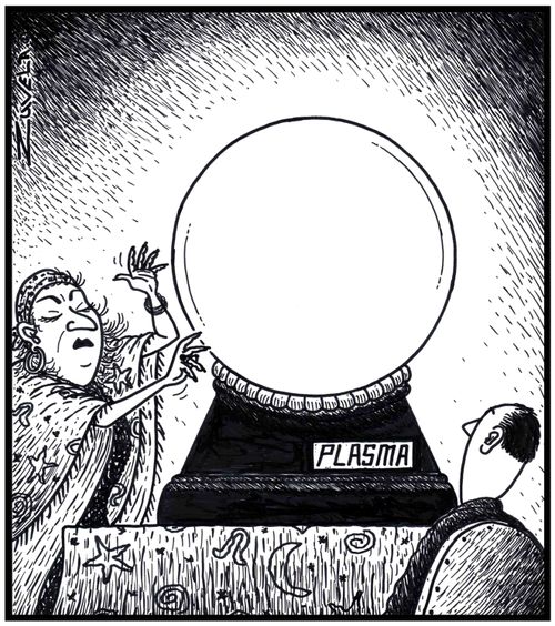 A fortune-teller working her new big plasma crystal ball.