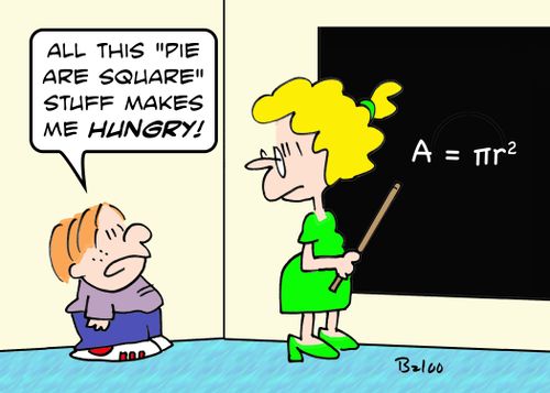A=Pi r 2, 'All this stuff about 'pie are square' makes me HUNGRY!'