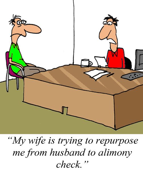 'My wife is trying to repurpose me from husband to alimony check.'