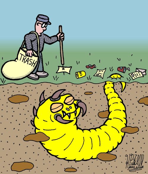 Trash Collector approaches the monster underground.