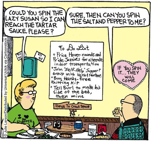 'Could you spin the lazy susan so I can reach the tartar sauce, please,'