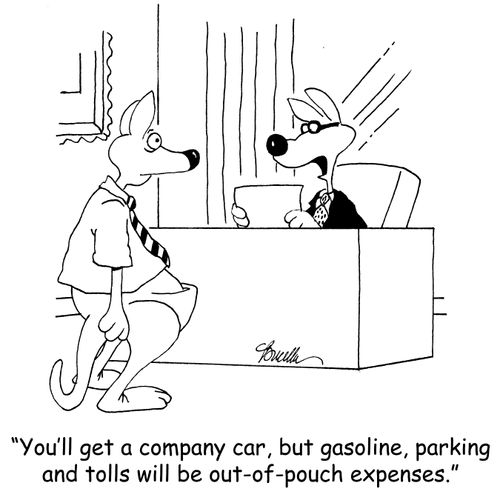 You'll get a company car, but gasoline, parking and tolls will be out-of-pouch expenses.