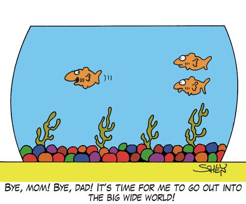 'Bye, Mom! Bye, Dad! It's time for me to go out into the big wide world!'