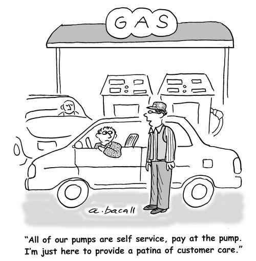 All our pumps are self service, pay at the pump. I'm just here to provide a patina of customer care.
