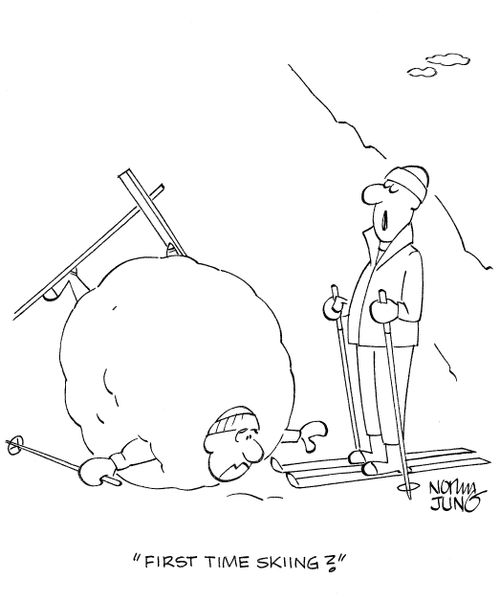 'First time skiing?'