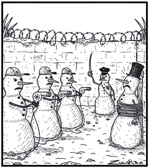 Visual Gag Snowman's execution by hairdryers