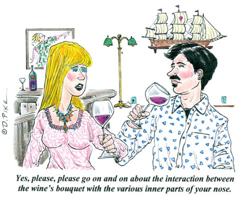 'Yes, please, go on and on about the interaction between the wine's bouquet and the various inner parts of your nose.'