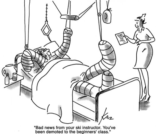 'Bad news from your ski instructor. You've been demoted to the beginners' class.'