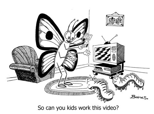 Butterfly talking to caterpillars 'So can you kids work this video?'