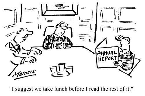 "I suggest we take lunch before I read the rest of it."