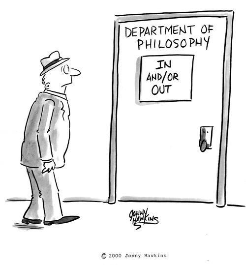 'In and/or out' sign on door of department of philosophy