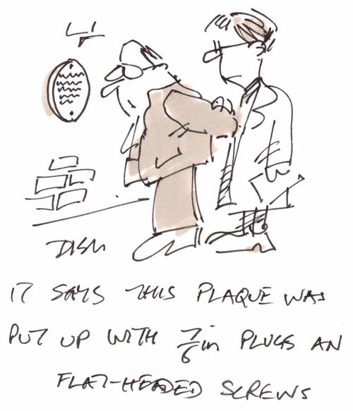 'It says, this plaque was put up with 7/6 inch plugs and flat headed screws"