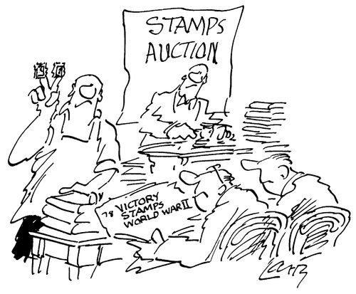 'Stamp auction' WW2 Victory stamps on two fingers
