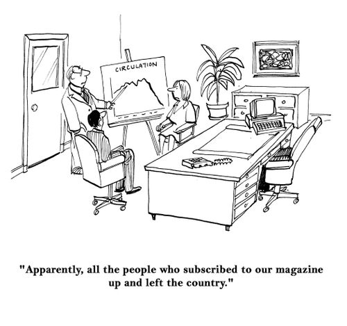 "Apparently, all the people who subscribed to our magazine up and left the country."