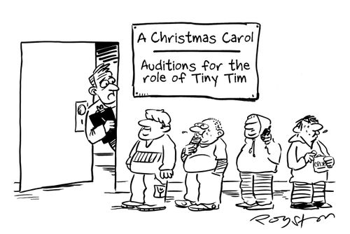 Man notices that all the children hoping to play Tiny Tim in A Christmas Carol are obese.