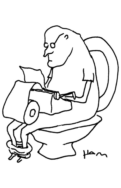 Man with typewriter on toilet.