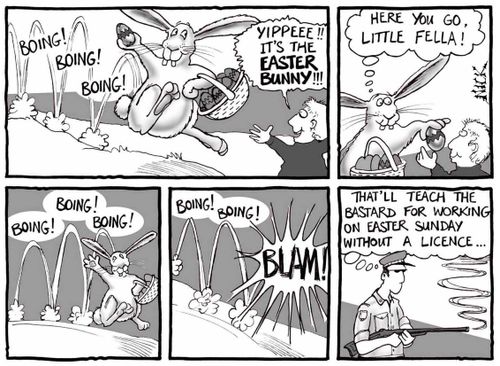 'Yippee!!! It's the Easter Bunny!'