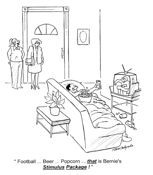 'Football...Beer...Popcorn...that is Bernie's Stimulus Package.'