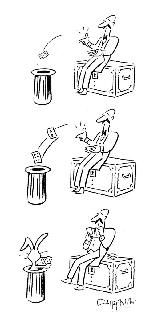Magician playing cards with rabbit