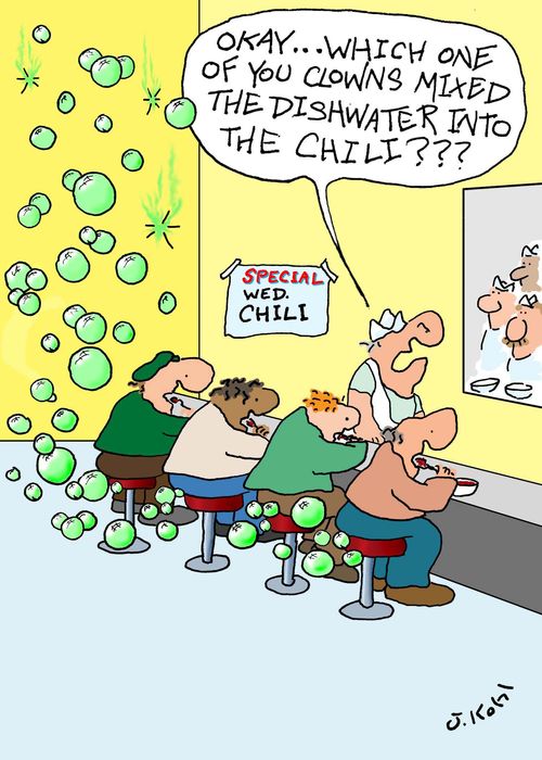 'Who mixed the dishwater into the chili?'