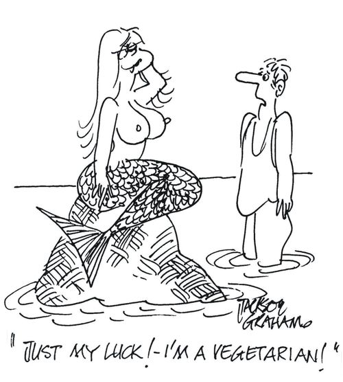 "Just my luck! I'm vegetarian!"