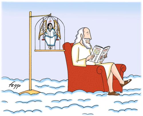 Gods has caged angel as pet.