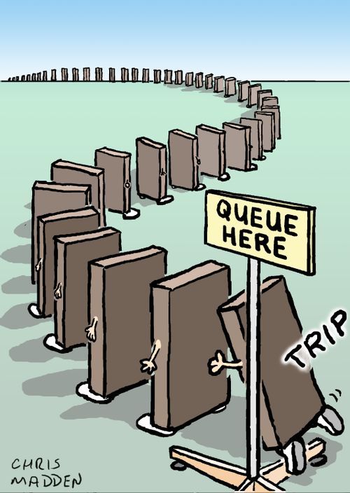 The domino effect - a line of dominoes about to fall in sequence as the consequence of one tripping