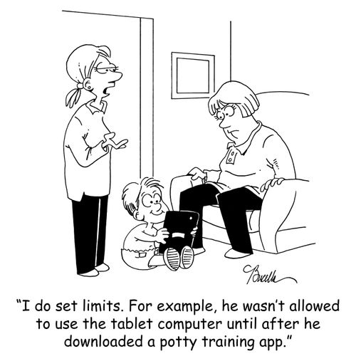 'I do set limits. For example, he wasn't allowed to use the tablet computer until after he downloaded a potty training app.'