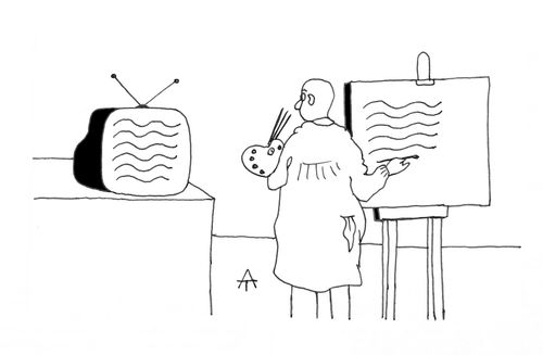 Artist painting TV waves.