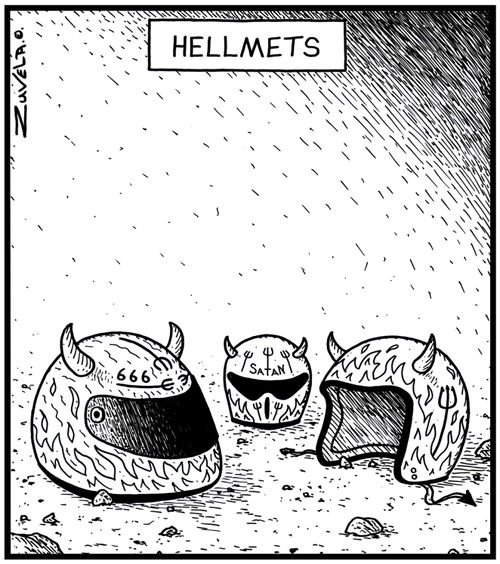 Hellmets: Crash helmets in the form of Hell.