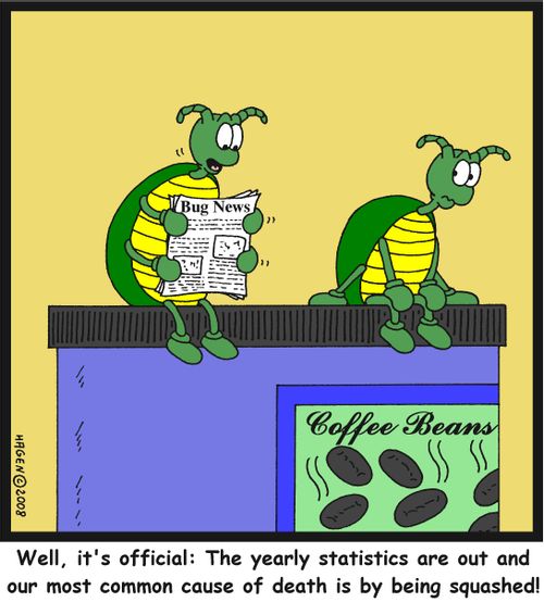 'Well, it's official: The yearly statistics are out and our most common cause of death is by being squashed!'
